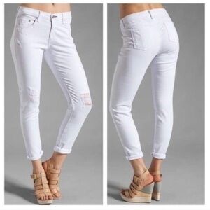 Rag and bone distressed dash slouchy skinny jeans in off white size 24